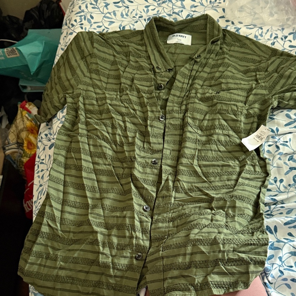 Old Navy Green Striped Button Down Shirt